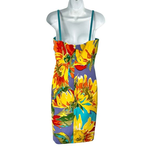 David Meister Yellow Blue Purple Sunflowers Floral Sheath Sleeveless Dress sz 4 - Picture 5 of 13